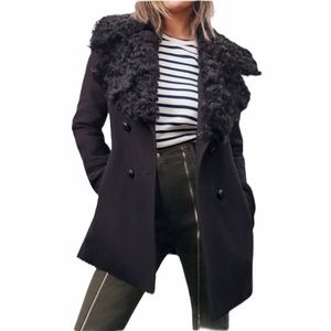 NWT A.L.C. Wilson Fur Collar Navy Pea Coat Jacket